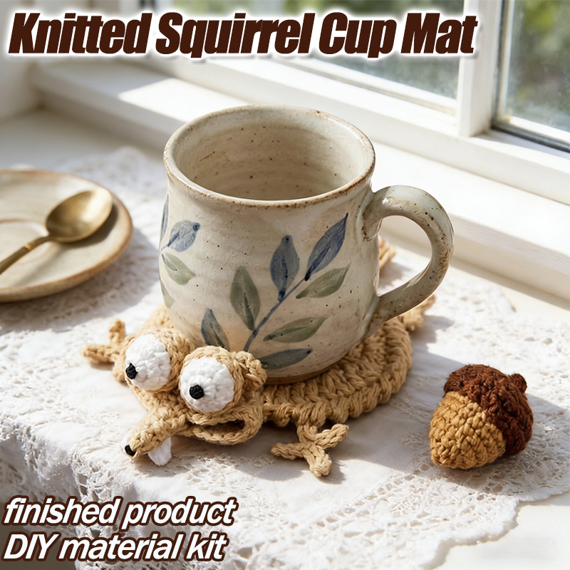 Coffee Tea Knits - Handwoven Squirrel Shaped Coasters Cute Knitted