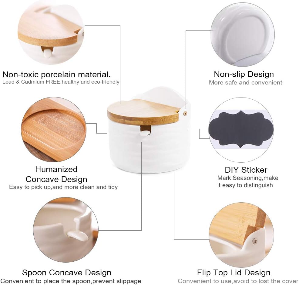 Ceramic Salt Cellars with Lids - Coffee Tea Spoon ulasan dan harga