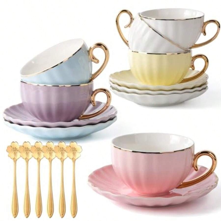 Tea Cups And Saucers Set 18-Pi - Coffee Tea Spoon ulasan dan harga