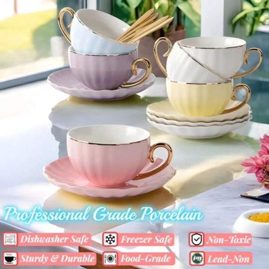 Tea Cups And Saucers Set 18-Pi - Coffee Tea Spoon ulasan dan harga
