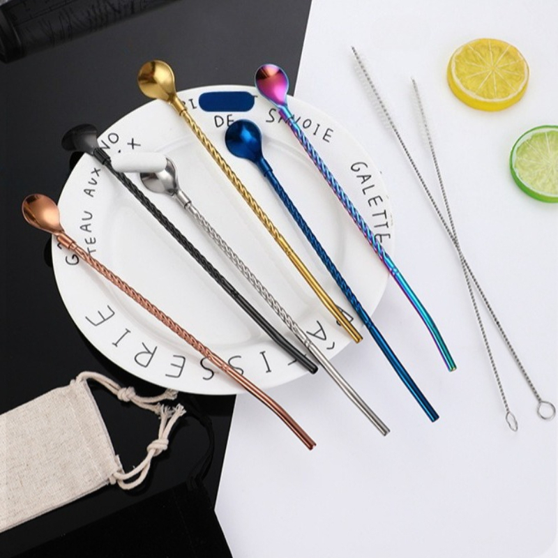 Long Twisted Straw Spoon Porta - Coffee Tea Spoon ulasan dan harga