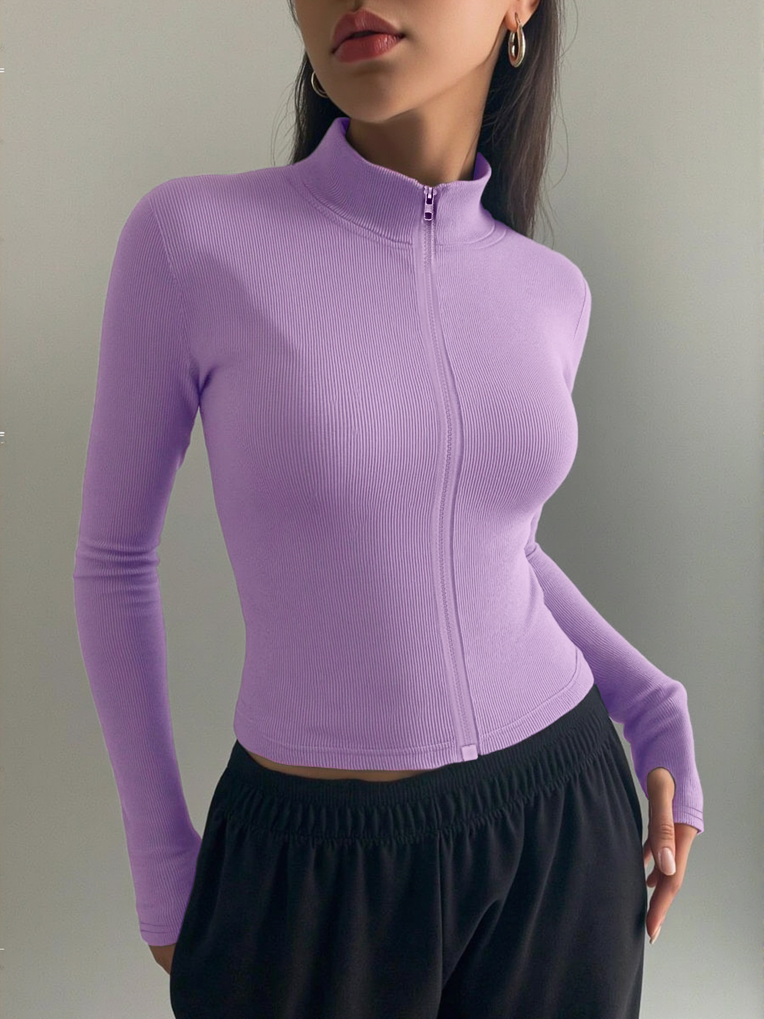 Casual Ribbed High Neck Zip-Up - Coffee&Tea House Menu ulasan dan harga