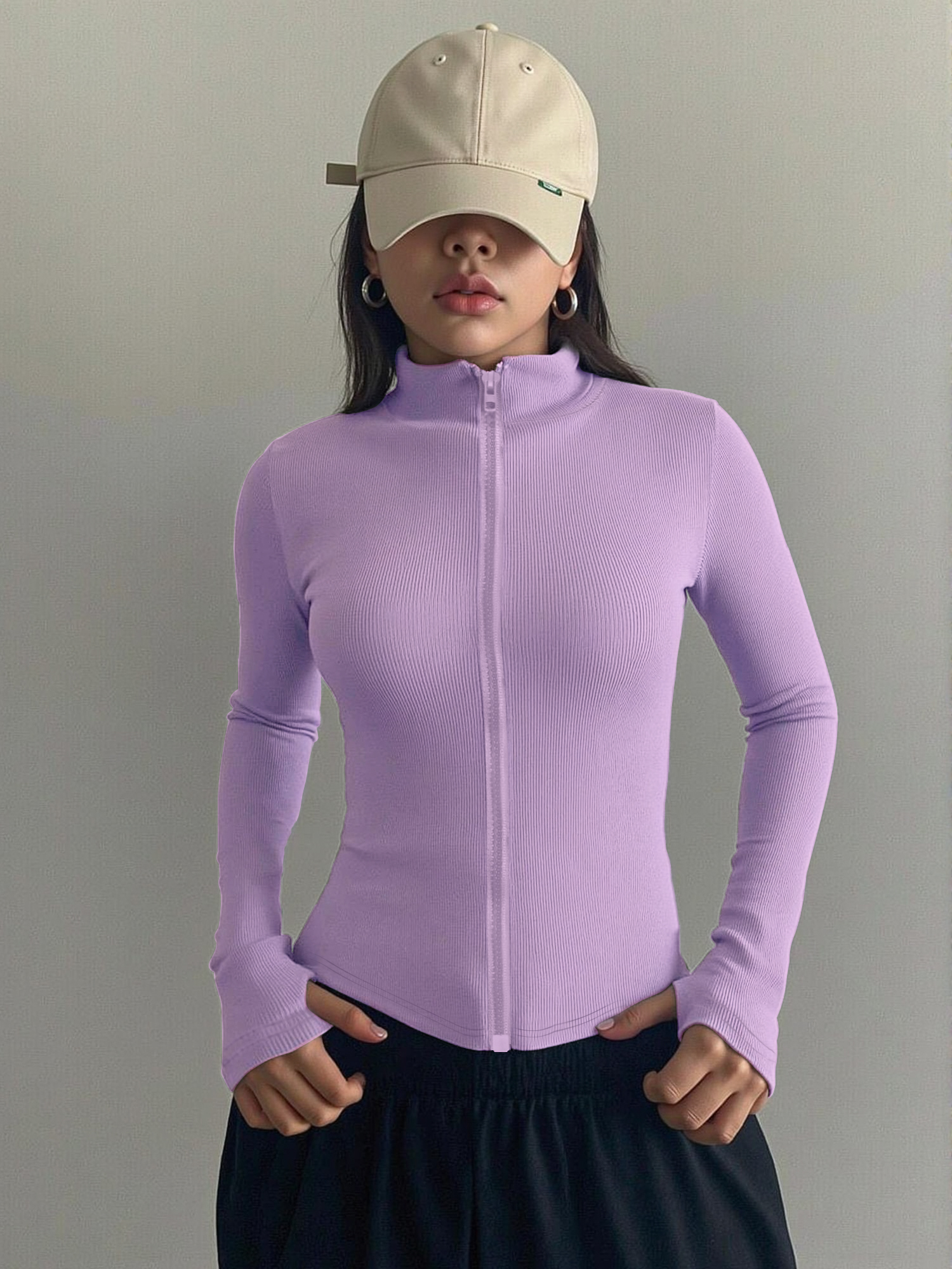 Casual Ribbed High Neck Zip-Up - Coffee&Tea House Menu ulasan dan harga
