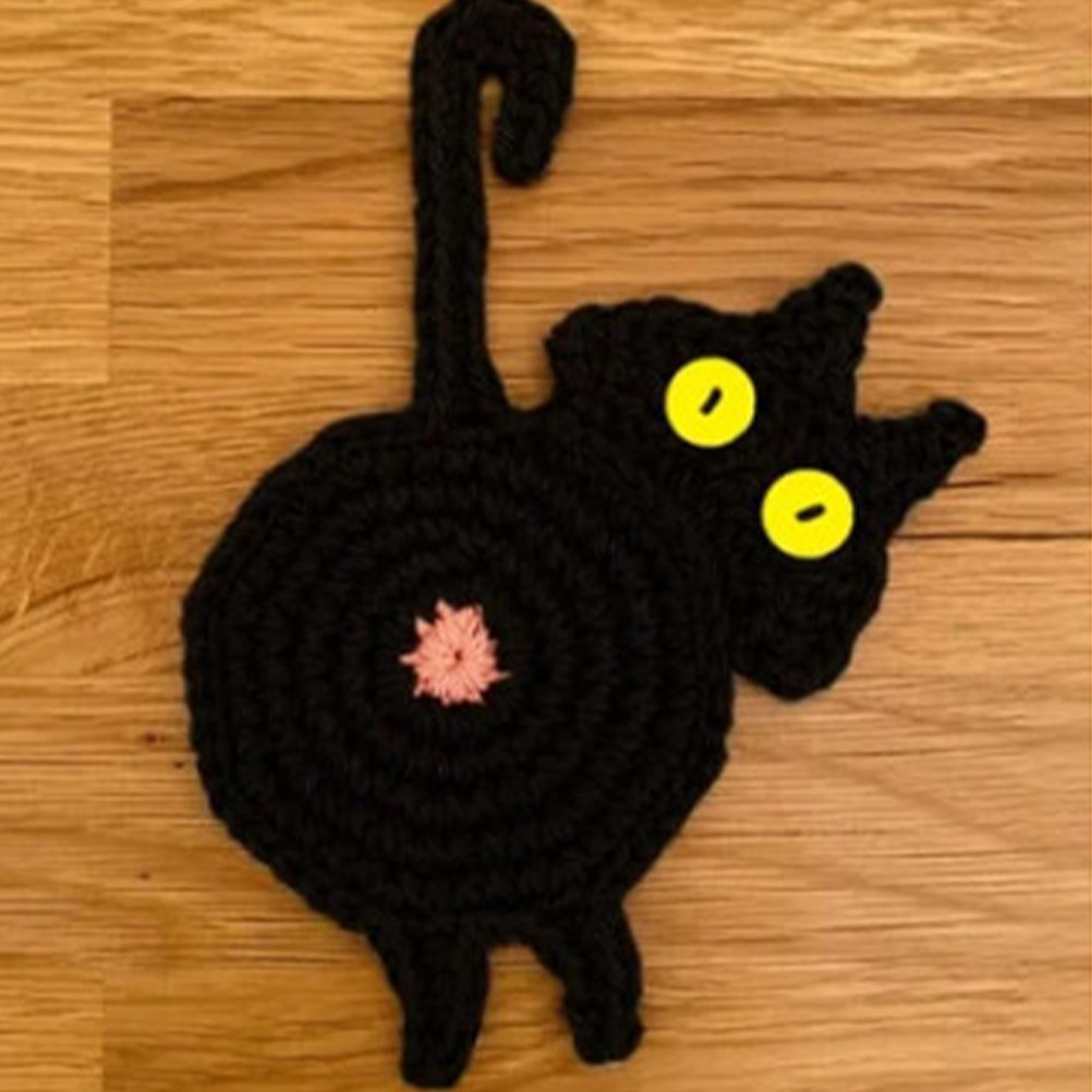 2pcs Black Cat Butt Coaster Cu - Coffee Tea Knits ulasan dan harga