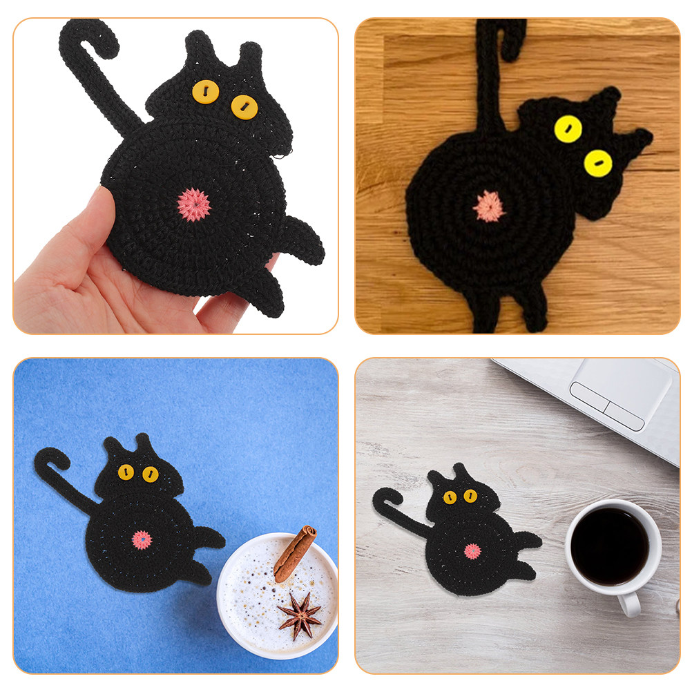 2pcs Black Cat Butt Coaster Cu - Coffee Tea Knits ulasan dan harga