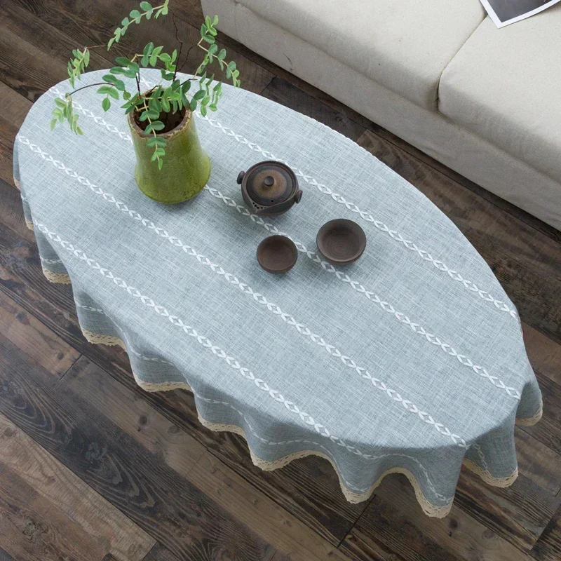 Cotton and Linen Oval Tableclo - Coffee Tea Knits ulasan dan harga